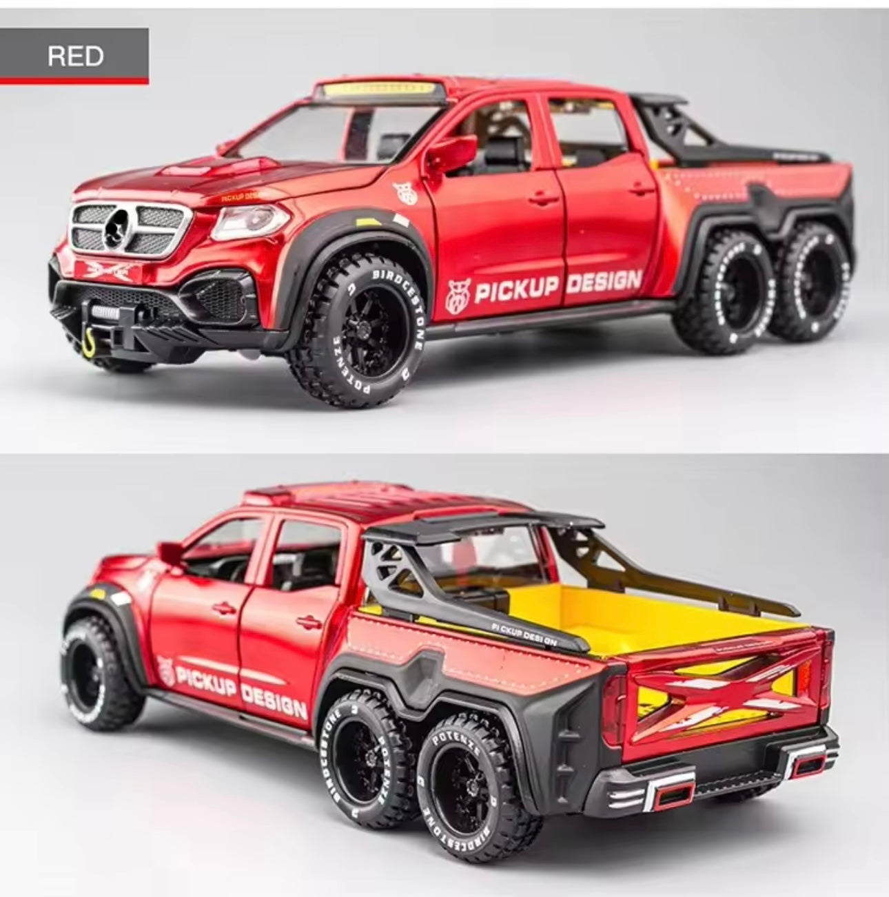 1:28 Scale Diecast Alloy 6x6 Off-Road Pickup Truck Model - Metal X-Class Simulation Vehicle