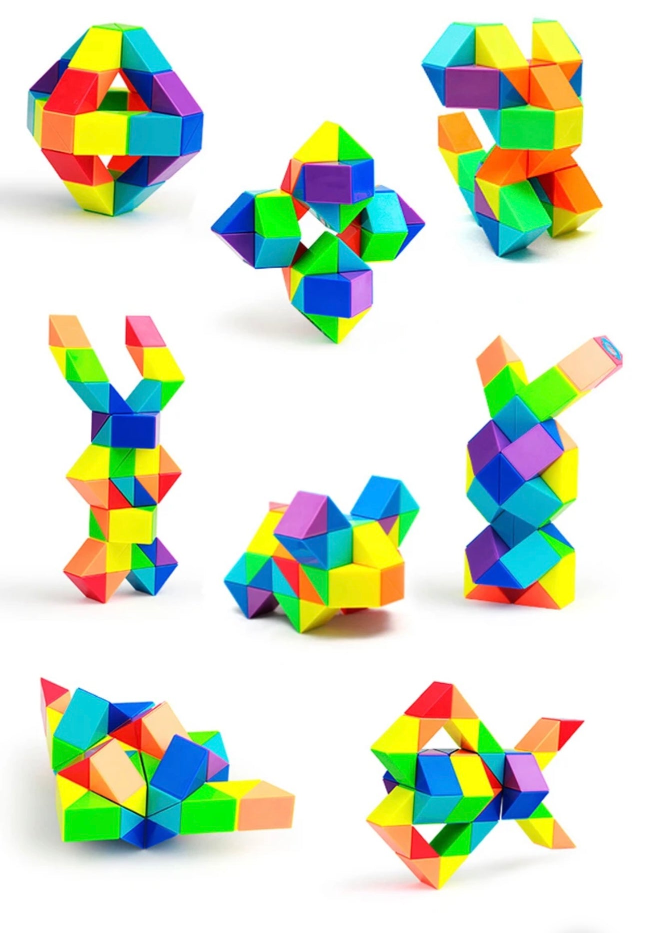 3D Transformable Snake Puzzle Fidget Toy - 24-72 Segments, Multi-Color, Stress Relief & Educational Twist Cube