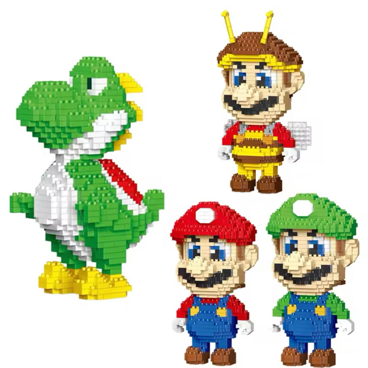 Super Mario Bros Building Block Figures Set – Mario, Luigi, Yoshi & Bee Mario