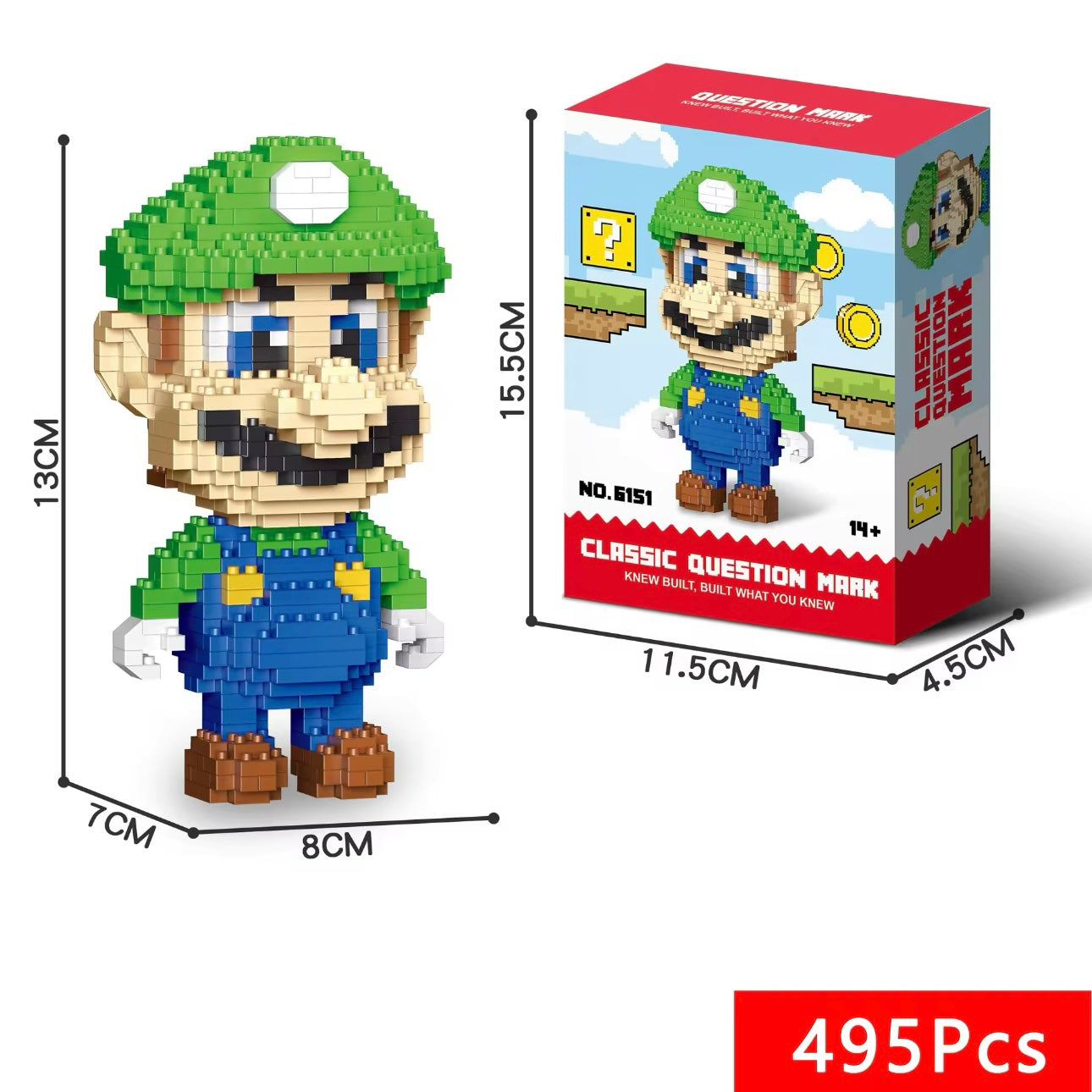 Super Mario Bros Building Block Figures Set – Mario, Luigi, Yoshi & Bee Mario