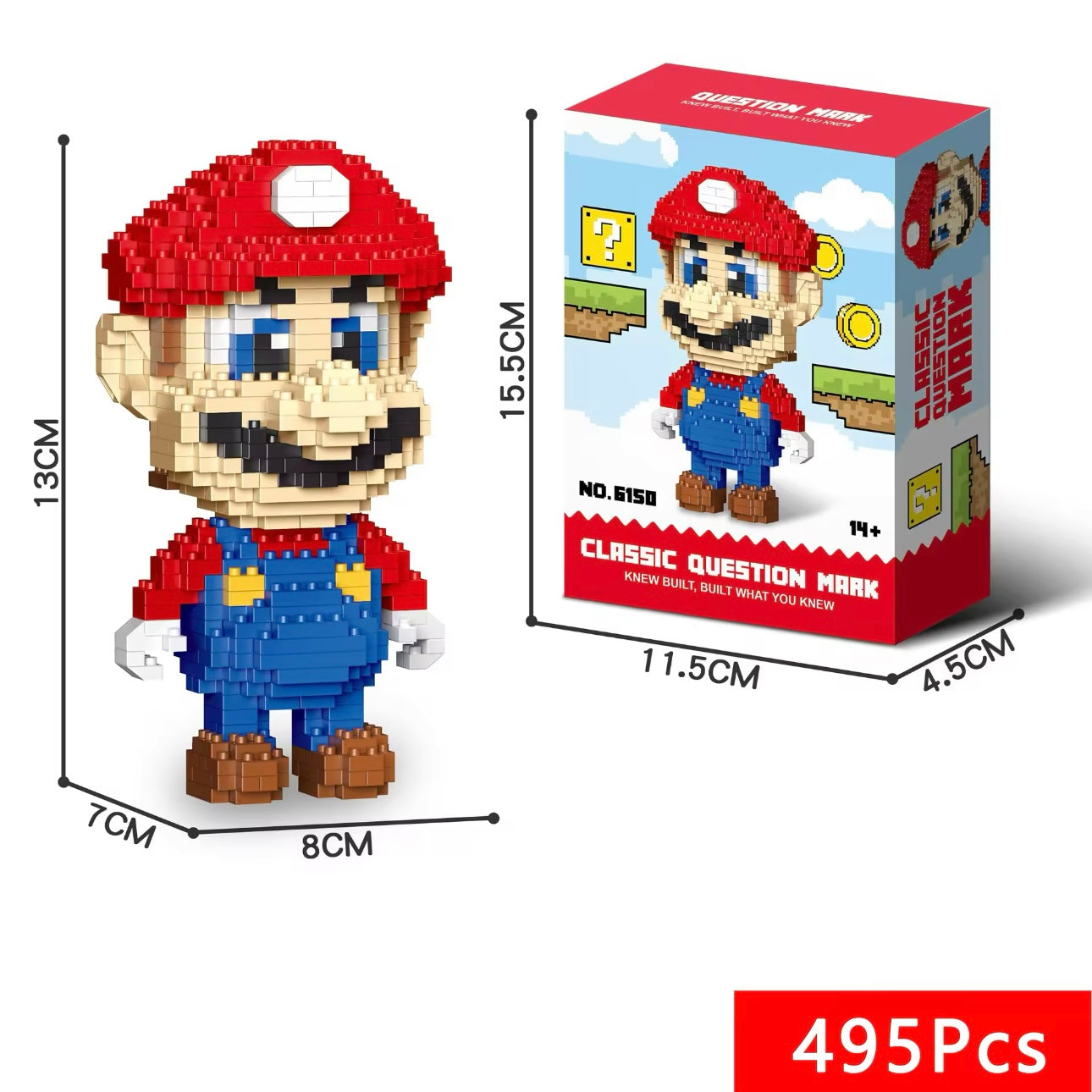 Super Mario Bros Building Block Figures Set – Mario, Luigi, Yoshi & Bee Mario