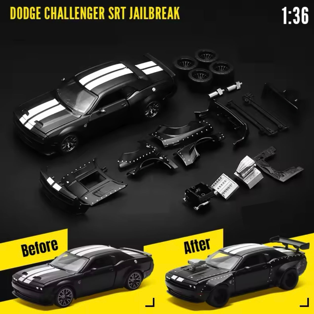 1:36 Dodge Challenger SRT Hellcat Jailbreak Diecast Model Car - Collector’s Gift