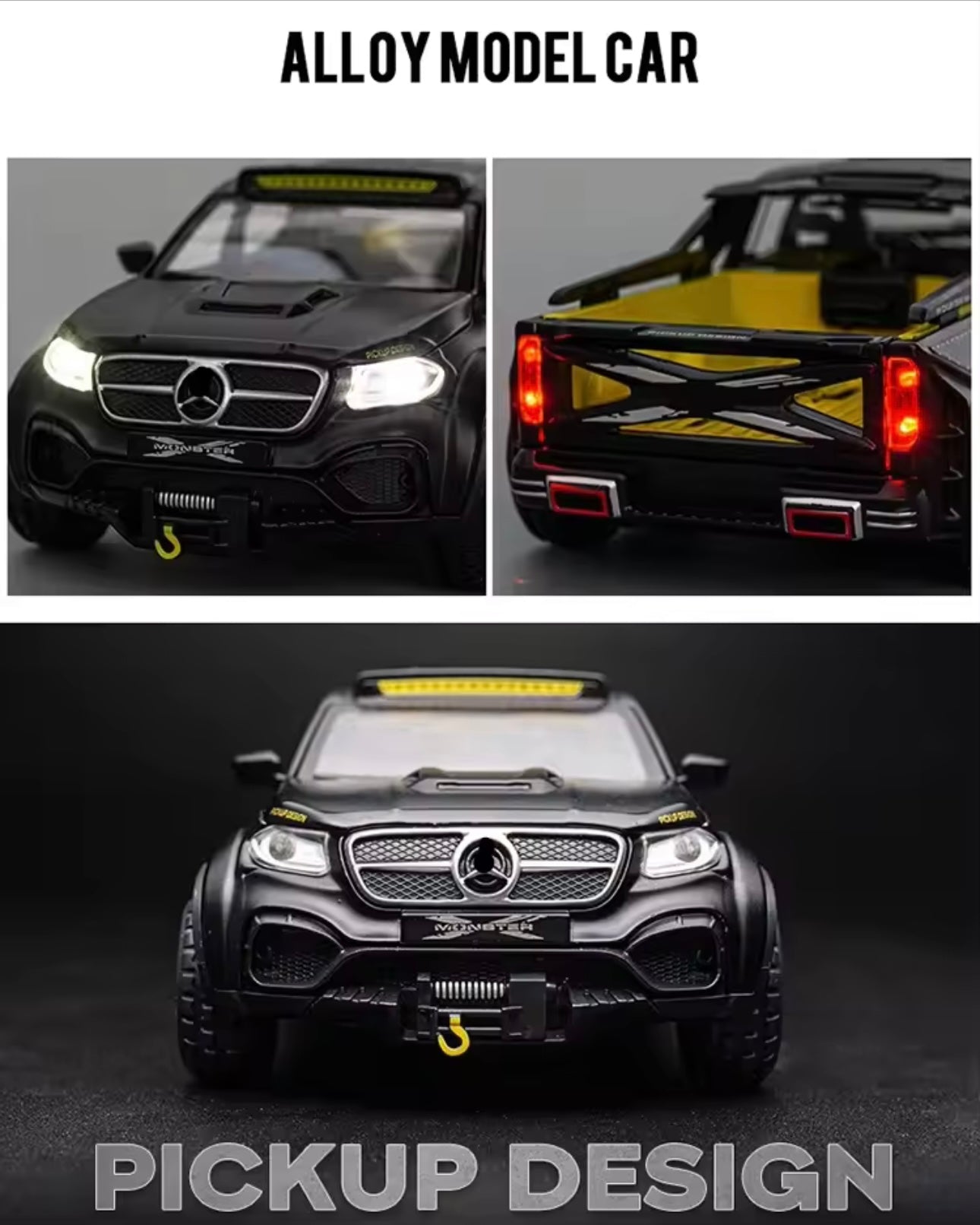 1:28 Scale Diecast Alloy 6x6 Off-Road Pickup Truck Model - Metal X-Class Simulation Vehicle