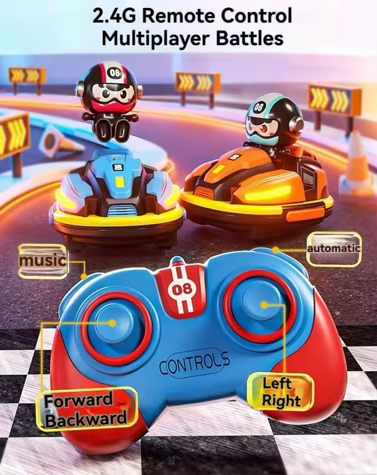 RC Battle Bumper Car Toy with Music & Lights - Catapult Robot Karting Game for Kids & Family Fun