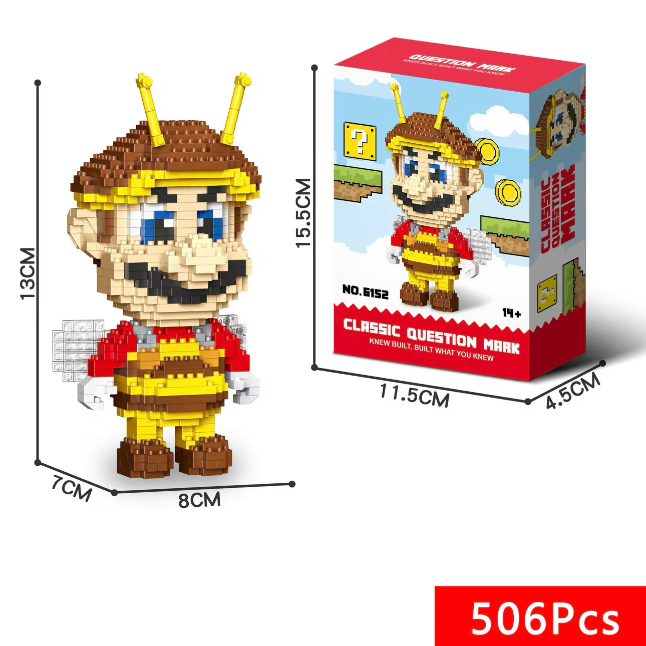 Super Mario Bros Building Block Figures Set – Mario, Luigi, Yoshi & Bee Mario