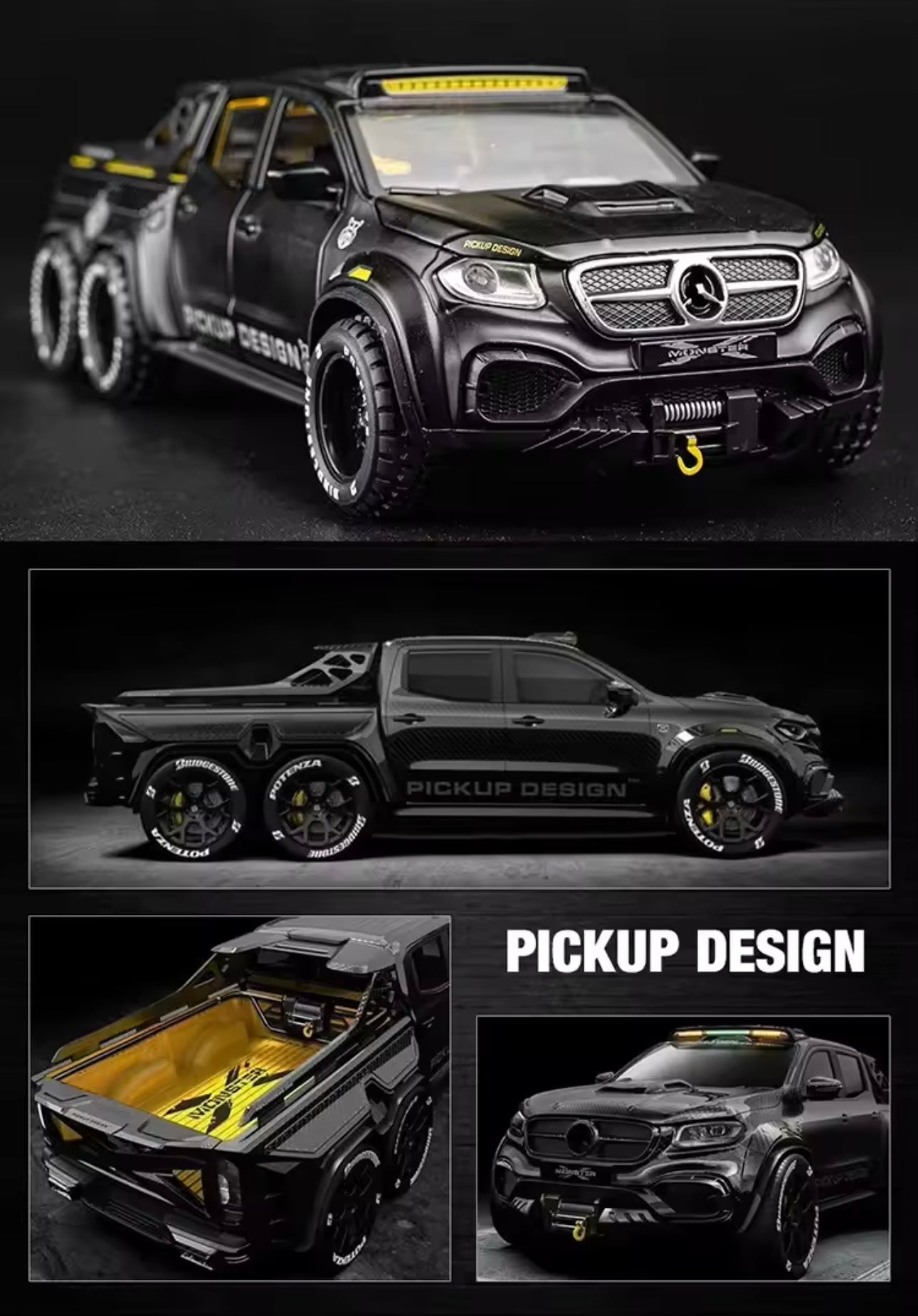 1:28 Scale Diecast Alloy 6x6 Off-Road Pickup Truck Model - Metal X-Class Simulation Vehicle