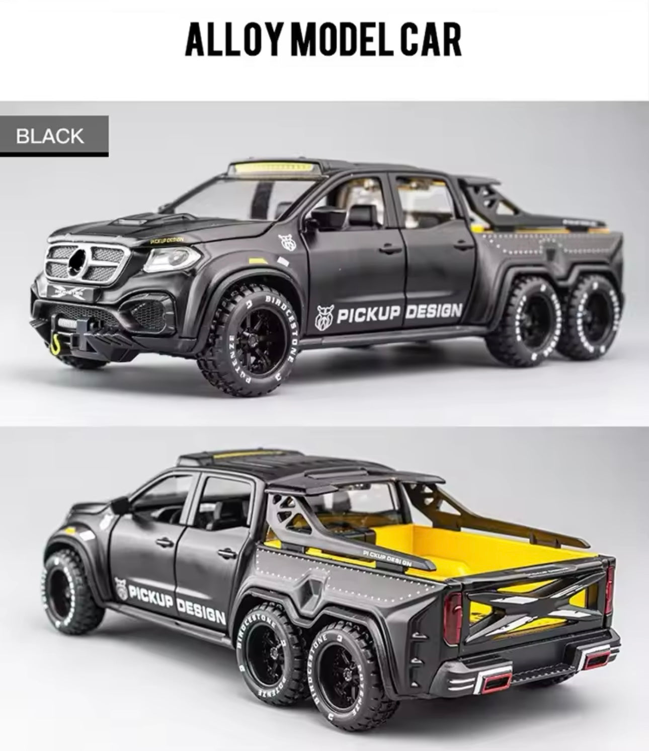 1:28 Scale Diecast Alloy 6x6 Off-Road Pickup Truck Model - Metal X-Class Simulation Vehicle