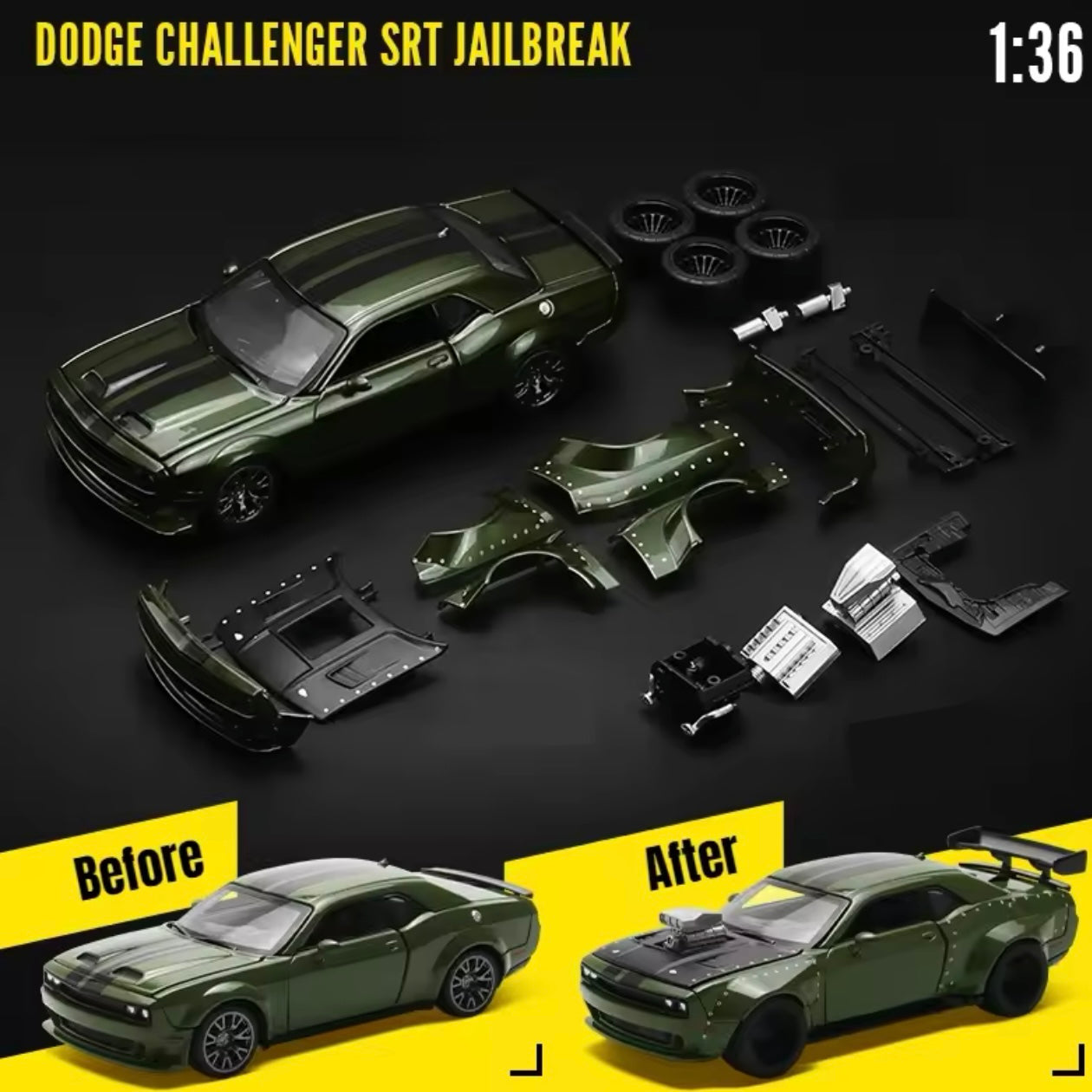 1:36 Dodge Challenger SRT Hellcat Jailbreak Diecast Model Car - Collector’s Gift