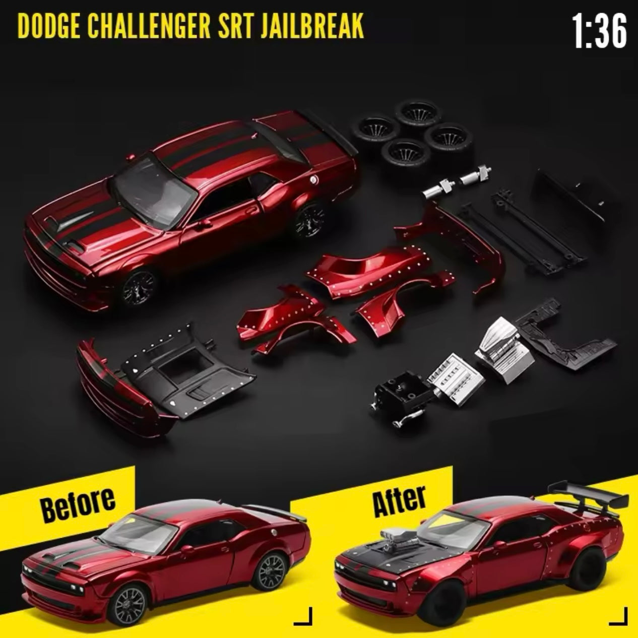 1:36 Dodge Challenger SRT Hellcat Jailbreak Diecast Model Car - Collector’s Gift