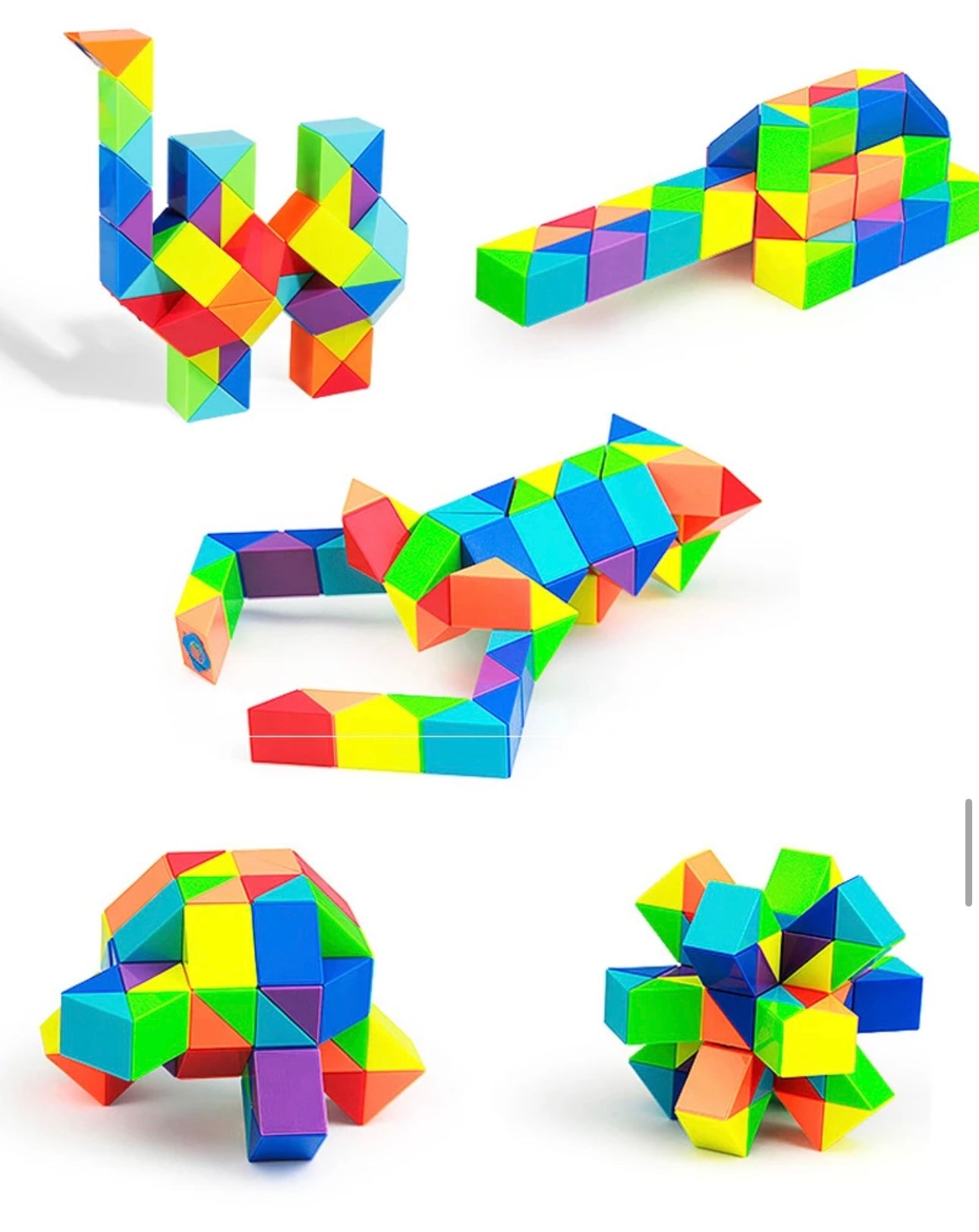 3D Transformable Snake Puzzle Fidget Toy - 24-72 Segments, Multi-Color, Stress Relief & Educational Twist Cube