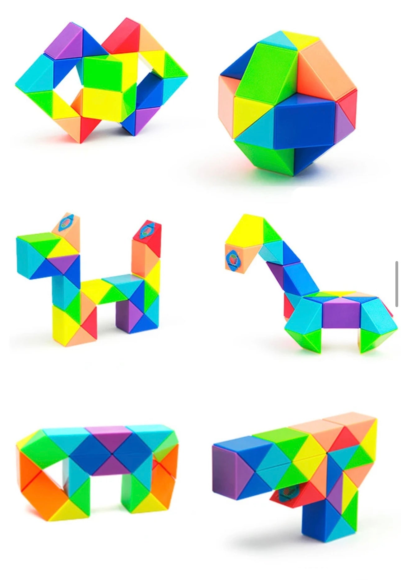 3D Transformable Snake Puzzle Fidget Toy - 24-72 Segments, Multi-Color, Stress Relief & Educational Twist Cube