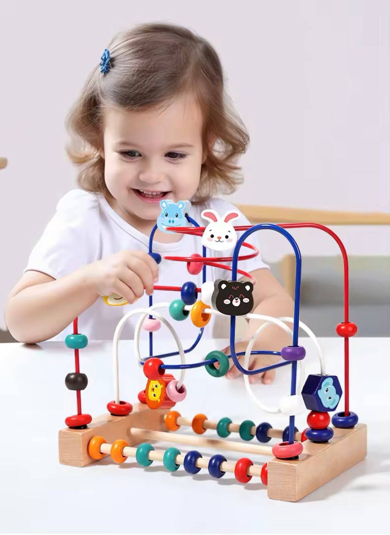 Wooden Toys Bead Maze Colorful Animals Fruits Shapes Educational Counting Learning Circle Toys Kids Classic Gifts for Toddlers