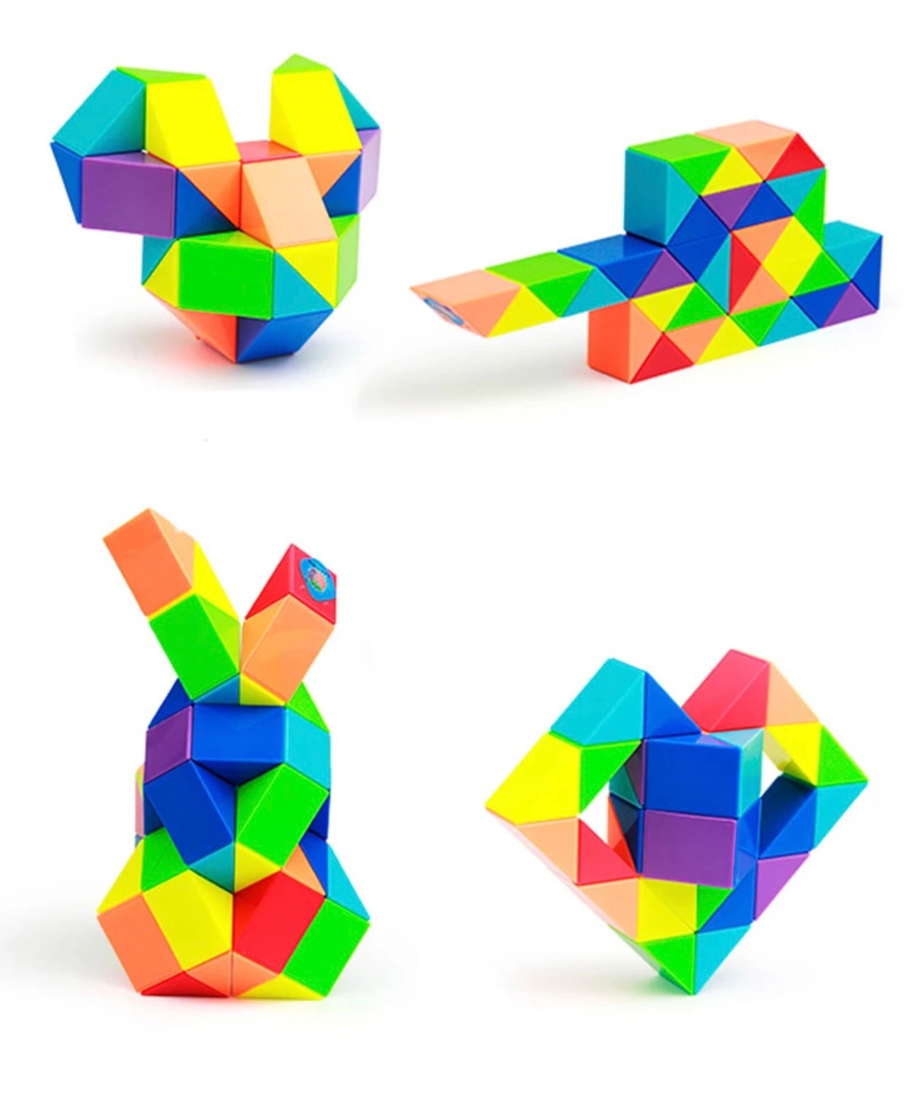 3D Transformable Snake Puzzle Fidget Toy - 24-72 Segments, Multi-Color, Stress Relief & Educational Twist Cube