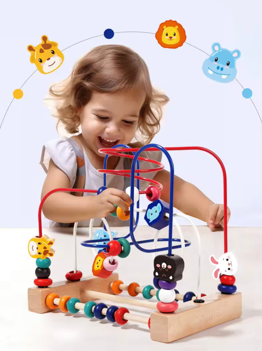 Wooden Toys Bead Maze Colorful Animals Fruits Shapes Educational Counting Learning Circle Toys Kids Classic Gifts for Toddlers