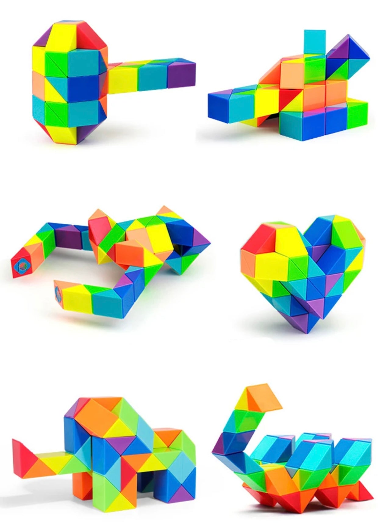 3D Transformable Snake Puzzle Fidget Toy - 24-72 Segments, Multi-Color, Stress Relief & Educational Twist Cube