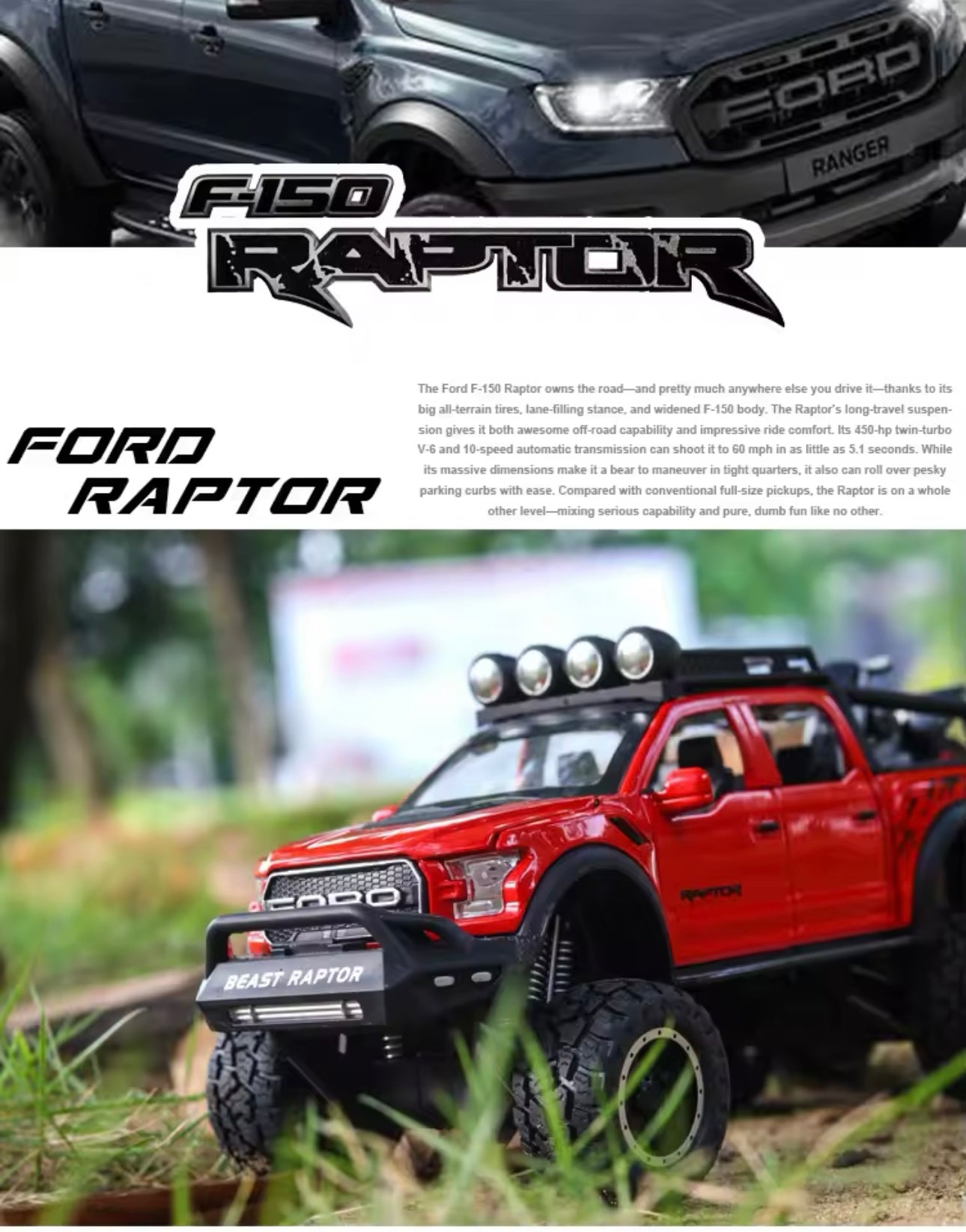 1:24 Ford F150  with Sound & Light - Perfect Gift for Boys