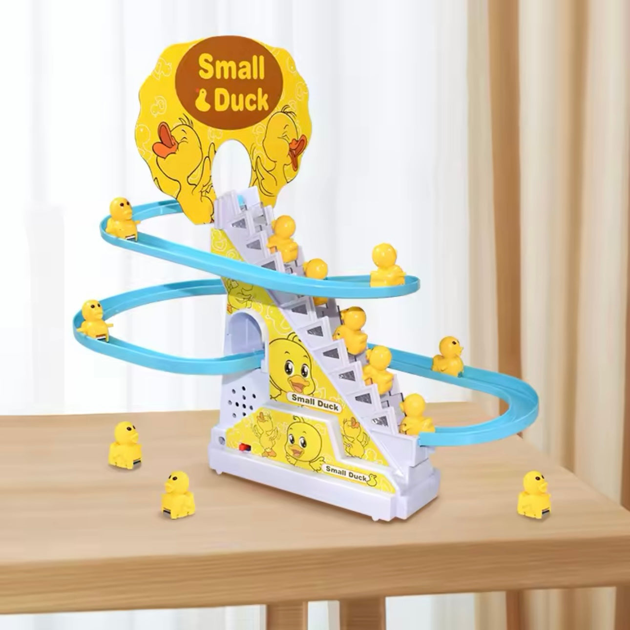 Electric 9pcs Duck Climbing Stairs Track Toy – DIY Roller Coaster Race Set with Lights & Music | Fun Educational Toy for Kids